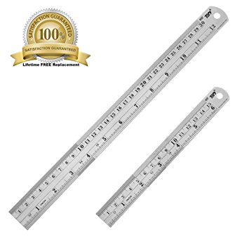 ZZTX Heavy Duty 100% Stainless Steel Ruler Set 12 Inch (30 CM) + 6 Inch (15 CM) Metal Rulers Kit - Perfect Straight Edge For Easy Measurements