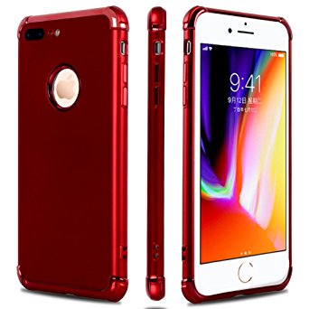 iPhone 7 Plus Case,iPhone 8 Plus Case,Casegory 3 in 1 Ultra Thin Slim Fit Reinforced Corner Soft Silicone TPU Shockproof Protective Air Cushion Bumper iPhone 7 Plus Phone Case- Shiny Red
