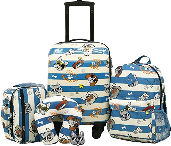 Travelers Club Boys' 5 Piece Kids Luggage Travel Set, Cool Dog