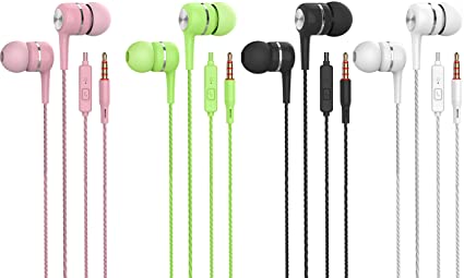 4 Pairs of bass in-Ear Headphones, Earbuds with Microphones, in-Ear Wired Stereo Earbuds, Suitable for iPhone, iPad, Android Smart Phones, Suitable for All 3.5mm interfaces.