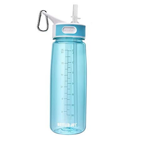 BOTTLED JOY Water Bottle Insulated Water Bottle Sport Water Bottles with Straw Plastic Water Bottle Blender Bottle Protein Shaker Bottle Camping Bicycle Handle 28 oz 800ml (Blue)