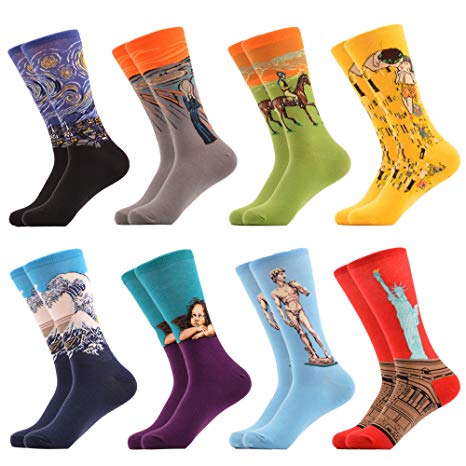 WeciBor Men's Dress Cool Colorful Fancy Novelty Funny Casual Combed Cotton Crew Socks Pack