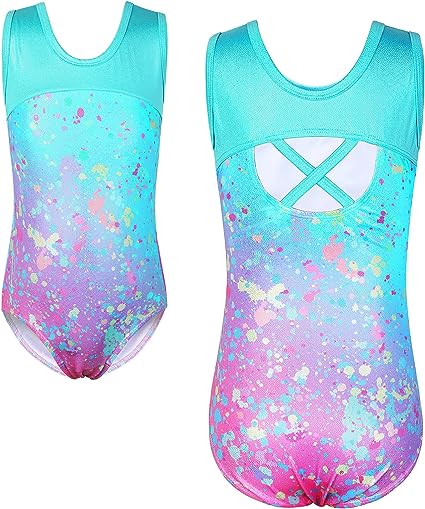 TFJH E Gymnastics Leotards for Girls Ballet Dancewear Practice Outfits Cross Back One Piece 3-12Y