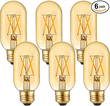 LiteHistory E26 LED Bulb 6W Equivalent E26 Bulb 60 watt Warm White 2200K Amber E26 Edison Bulb dimmable AC120V 400lm Tubular T14 T45 LED Bulb for Pendant, Sputnik,Vanity,Wall sconces Pack of 6