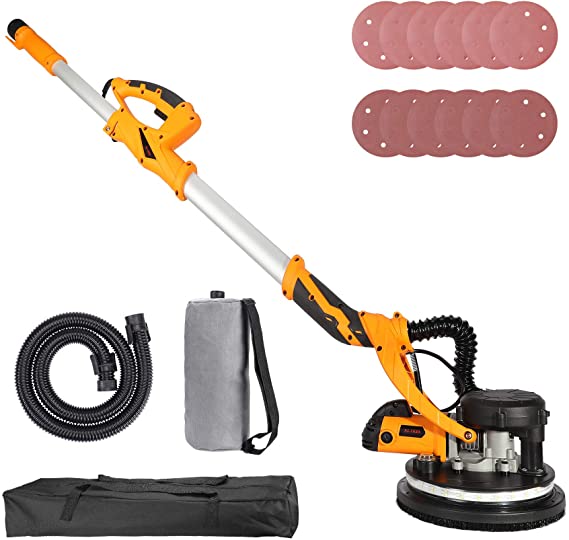 Orion Motor Tech Drywall Sander Swivel Head Adjustable Speed 850W Telescopic Dry Wall Sander with Integrated Vacuum System, 5-Speed LED High Visibility Wall Grinding Machine and 12 Sanding Disks