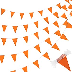 Tatuo 200 Feet Solid Pennant Banners Flags String Triangle Hanging DIY Bunting Flags Party Decorations for Grand Opening Party Banners for Kids Birthday, Shops (Orange)