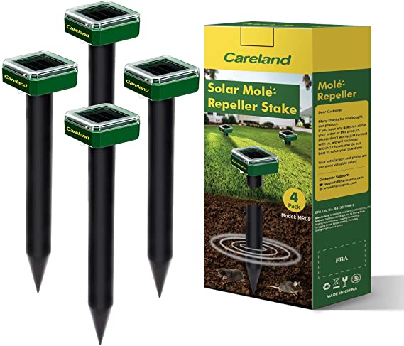 Careland Solar Mole Repellent Sonic Groundhog Repeller Stakes Gopher Deterrent Spikes Chaser and Get Rid of Voles Burrowing Rodents from Garden Yard (4)