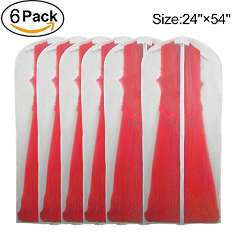 Garment Bag Clear,54 inch Long-Dress Moth Proof Garment Bags Dust Cover White Breathable Full Zipper for Suit Dance Clothes Closet Pack of 6