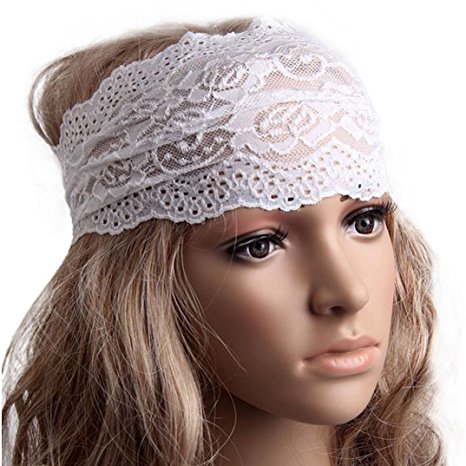 Binmer(TM)Fashion Hairband Gentlewomen Yoga Elastic Hair Band Vintage Cutout Lace Decoration Headband (White)