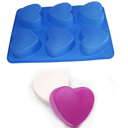 X-Haibei Love Gift 6 Heart Shape Cake Muffin Baking Silicone Mold Lotion Bars Soap Moulds
