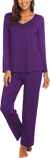 Ekouaer Pajamas for Women Soft Sleepwear Set Long Sleeve Comfy Pjs Top Loose Fit Pj Pants Loungewear