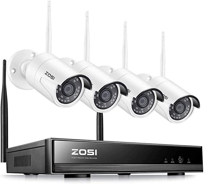 ZOSI H.265  8Channel Wireless Security Cameras System,8CH 1080P Surveillance NVR and 4pcs HD 1080P 2.0MP Weatherproof Outdoor WiFi IP Cameras with 80ft Night Vision, Motion Alert, No Hard Drive