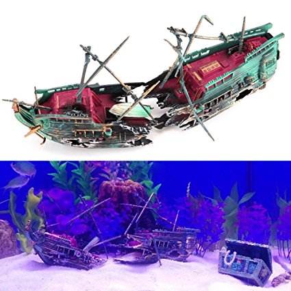 Bestgoo Live-Action Split Shipwreck Aerating Aquarium Ornaments for Fish Tank Decoration Fish Boat