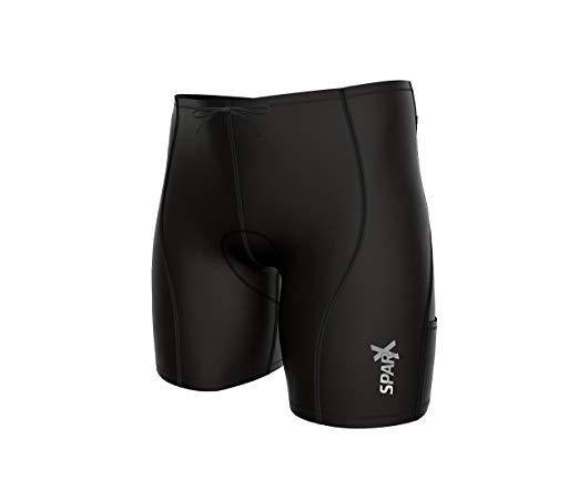 Sparx Men`s Performance Tri Shorts 4 Pockets Black Compression Triathlon Short Cycling Short Swim Bike Run