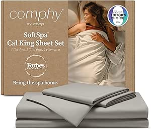 Comphy by Coop SoftSpa Bed Sheet Set of 4 Pieces, Dove Grey Cal King, Super Soft California King Sheets Bed Set, Flat and Fitted, Luxury Spa and Hotel Quality Bed Sheets and Pillowcase Set