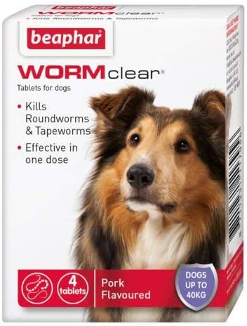 SIPW Vet Strength WORMclear Dog Puppy Worming Wormer Tablets kills Roundworm Tapeworm (4 Tablets)