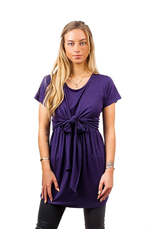 sofsy Soft-Touch Rayon Blend Tie Front Nursing & Maternity Fashion Top Dress