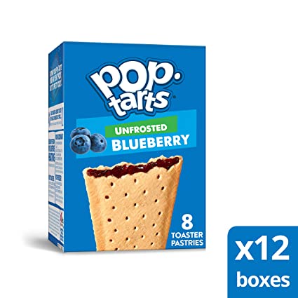 Pop-Tarts, Breakfast Toaster Pastries, Unfrosted Blueberry, Proudly Baked in the USA, 96 count (Pack of 12, 13.5 oz Boxes)
