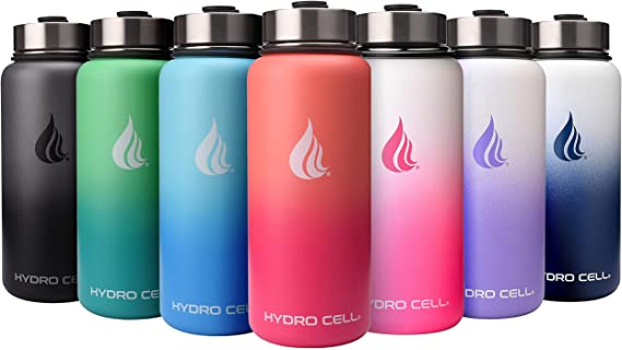 HYDRO CELL Stainless Steel Water Bottle w/ Straw & Wide Mouth Lids (64oz 40oz 32oz 24oz 18oz 14oz) - Keeps Liquids Hot or Cold with Double Wall Vacuum Insulated Sweat Proof Sport Design (Navy/White 32 oz)