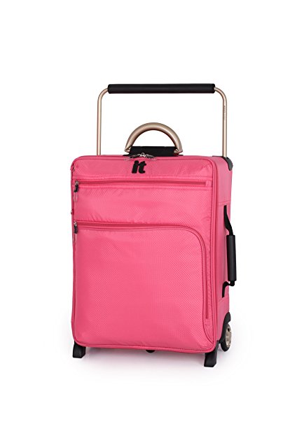 IT Luggage World's Lightest 55cm Cabin Size Ryanair Compliant Two Wheel Trolley Suitcase Pink