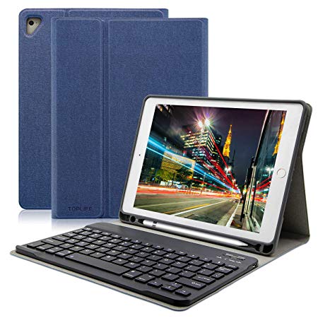 iPad Keyboard Case 9.7 with Pencil Holder, Wireless Bluetooth Ultra-Thin Slim Shell Protective Cover for Apple iPad Pro 2017/2018 (Dark Blue)