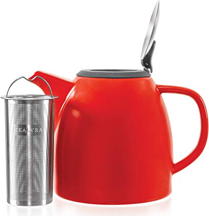 Tealyra - Drago Ceramic Teapot in Red - 1100ml (4-6 cups) - Large Stylish Teapot - Stainless Steel Lid and Extra-Fine Infuser To Brew Loose Leaf Tea - Dishwasher-safe - BPA and Leed-Free - 37-ounce