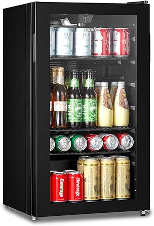 COMFEE' RCZ99BG2(E) Under Counter Beer & Drinks Fridge-93L Capacity,Holds up to 115 Cans, Premium Temperature Performance (2℃ to 15℃), Full Length Low-E Glass, Removable Shelves, LED Light, Low Noise