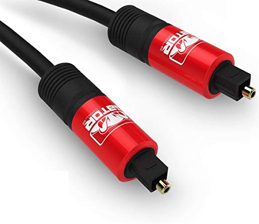 Gator Cable Premium Toslink with durable and rugged Aluminum Housing Fiber Optic cable with HD Digital Audio Optical SPDIF Cord