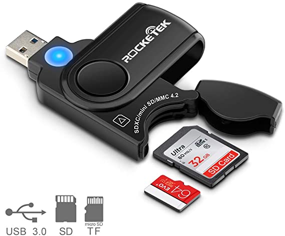 Rocketek RT-CR3A 11 In 1 USB 3.0 Memory Card Reader/Writer with A Build-in Card Cover and 2 Slots (SD Card   Micro SD Card) for SDXC, Uhs-I SD, SDHC, SD, Micro SDXC, Micro SDHC, Micro SD, MMC Memory Cards