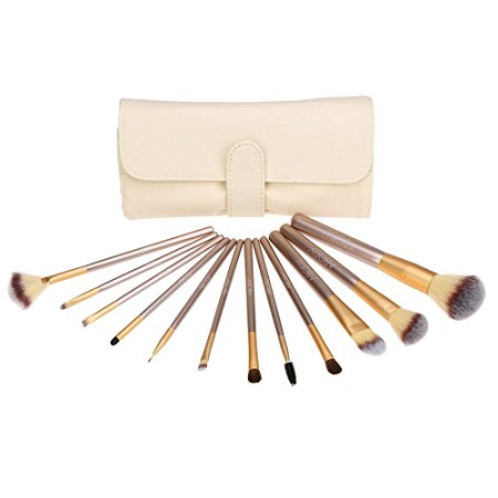 12Pcs Abody Makeup Brush Set, Professional Essential Cosmetic Make Up Brushes Kit with White Leather Bag