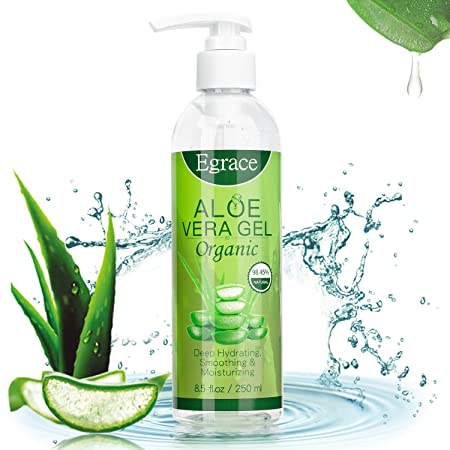 Egrace Aloe Vera Gel, After Sun Aloe Vera Lotion, Organic Aloe Vera Gel for Skin Hair Body, Sunburn Relief Pure Aloe Vera Gel Durable Moisturizing Refreshing
