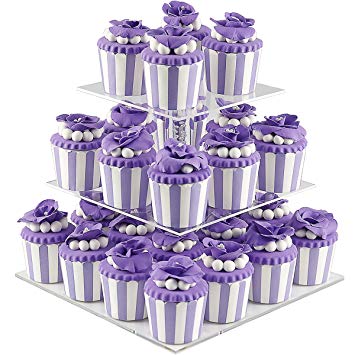 DYCacrlic 3 Tiers Party Cupcake Stand, Tiered Wedding Cupcake Holder, Acrylic Cupcakes Displays Tower, Clear Round Cake Stands for Dessert Pastry,Kids Baby Shower Birthday - Bubble Rod New Style