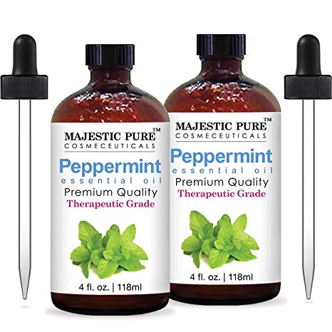 Majestic Pure Peppermint Essential Oil, Pure and Natural, Therapeutic Grade Peppermint Oil, Set of 2 4 fl. oz.