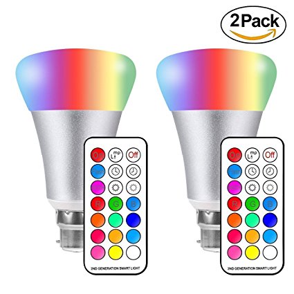 10W B22 LED Bulbs, Minkle RGBW 12 Colours Changing Light Bulbs With 21 Key Remote Control, Dimmable Mood Lighting Lamps, 2 Pack
