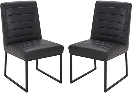 Amazon Brand – Rivet Decatur Modern Faux Leather Dining Chair, 21"W, Set of 2, Black