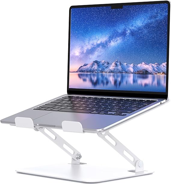 SOUNDANCE Adjustable Laptop Stand, Portable Laptop Riser, Ergonomic Design Computer Holder, Metal Laptop Mount Elevator Compatible with 10 to 15.6 Inches PC Computer, White