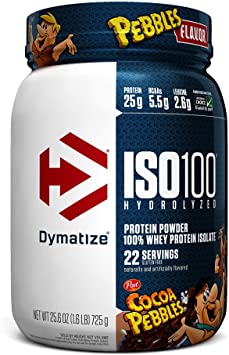 Dymatize ISO100 Hydrolyzed Protein Powder, 100% Whey Isolate Protein, 25g of Protein, 5.5g BCAAs, Gluten Free, Fast Absorbing, Easy Digesting, Cocoa Pebbles, 1.6 Pound