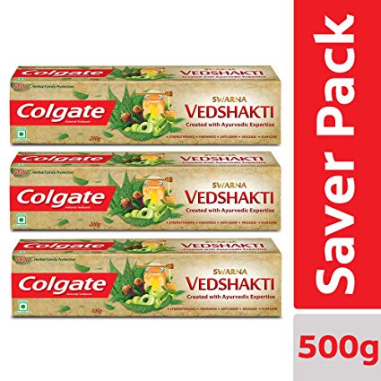 Colgate Swarna Vedshakti Toothpaste - 200gm (Pack of 2) with Colgate Swarna Vedshakti Toothpaste - 100gm