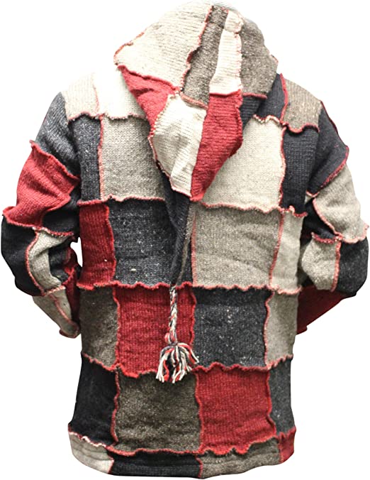 Mens Pixie Red Wool Patchwork Hippy Jacket