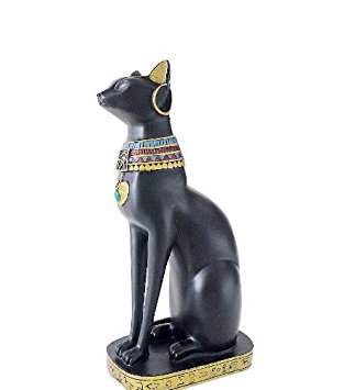 Matte Black Egyptian Ancient Style Cat Goddess Bastet Statue Large Size