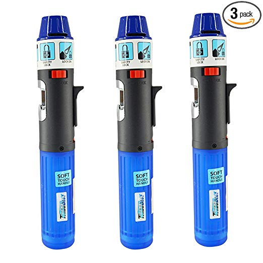 3 Pack Turbo Blue Torch Stick Multi Purpose Refillable Butane Lighter