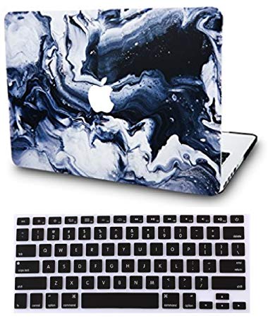 KEC Laptop Case for MacBook Pro 15" (2018/2017/2016) w/Keyboard Cover Plastic Hard Shell A1990/A1707 Touch Bar (Black Grey Marble)