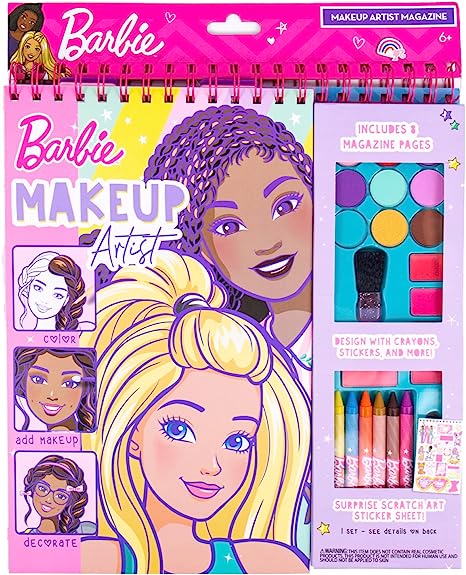 Horizon Group USA Barbie Makeup Artist Magazine, Create Your Own Hair & Makeup Looks Using 130  Stencils, 180  Stickers, Crayons, Pretend Makeup & More