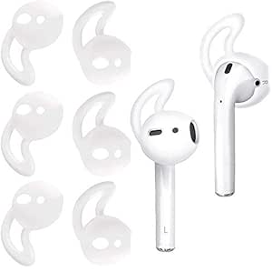 SOULWIT Ear Hooks Cover, Silicone Earbud Tips with Wings Anti-Slip for Apple AirPods 1/2 & iPhone EarPods Earphones [3 Pair]