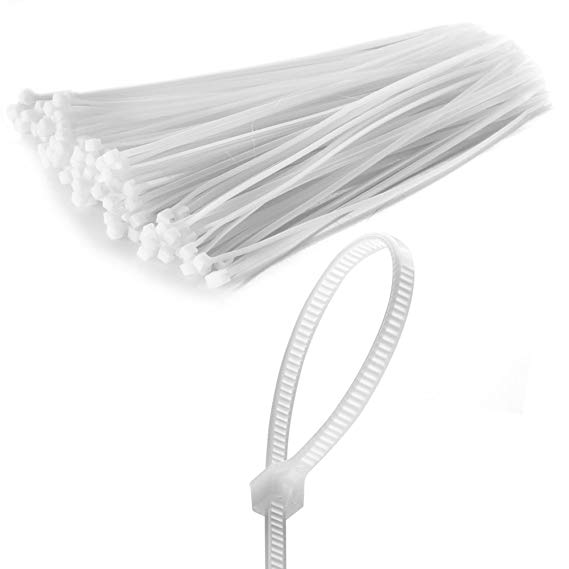 Flexzion Zip Tie Cable Wire Wrap 100 pcs 8 Inch Self Locking Heat UV Resistant Bulk Industrial Plastic Nylon Fasten Strap UL Listed for Organizing Wires, Home & Office Use (White)