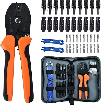 ECO-WORTHY Solar Crimper Tool Kit Solar Connector Kit with a Solar Crimper, 10 Pairs of Solar Connectors, 2 Pairs of Solar Connector Spanner Wrench