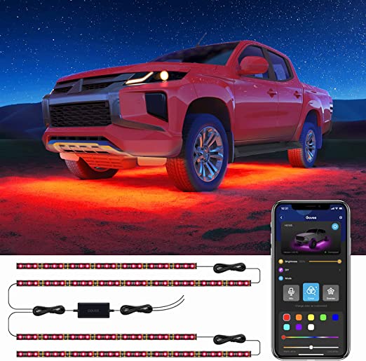 Govee Exterior Car Lights with App Control, 2 Lines Design Under LED Lights for Car with 16 Million Colors, 7 Scene Modes, Sync to Music, RGB Car Light for SUVs, Trucks, DC 12-24V