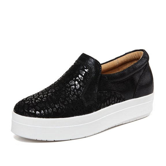 SUNROLAN Liz Women's High Platform Loafer Shoes Leopard Print Flats Fashion Slip On Sneakers