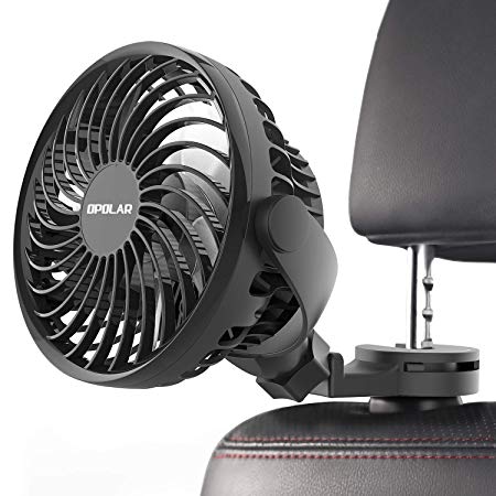 OPOLAR 2019 New Mini Car USB Fan with Multi-Directional Hook, High Airflow, Four Speeds, 360 Degree Rotation, Personal Cooling Vehicle Fan for Car Without AC, Ideal for Driver Passenger Baby Pet