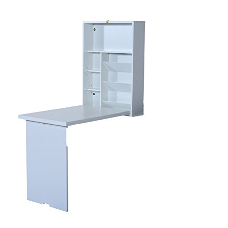 HomCom Fold Out Convertible Wall Mount Desk - White